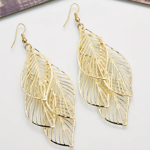 Elegant Layered Leaf Earrings in Gold