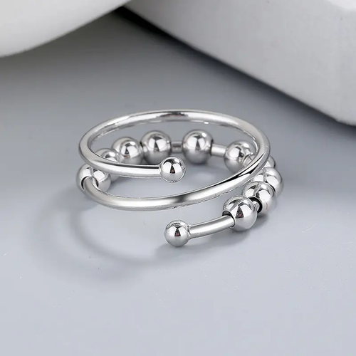 Retro Silver Beaded Open Ring