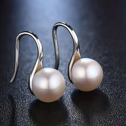 Elegant Silver Pearl Dangle Earrings