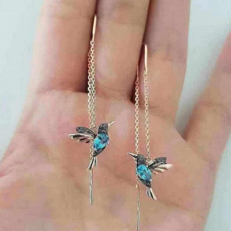 Enamel Hummingbird Earrings with Zirconia Accents