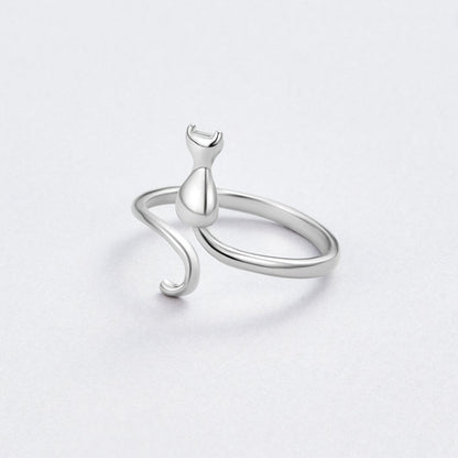 Silver Ring with Midnight Cat Design
