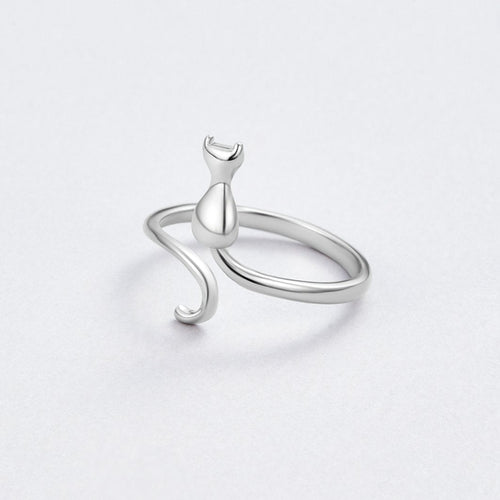 Silver Ring with Midnight Cat Design
