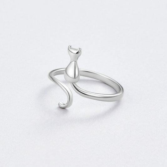 Silver Ring with Midnight Cat Design