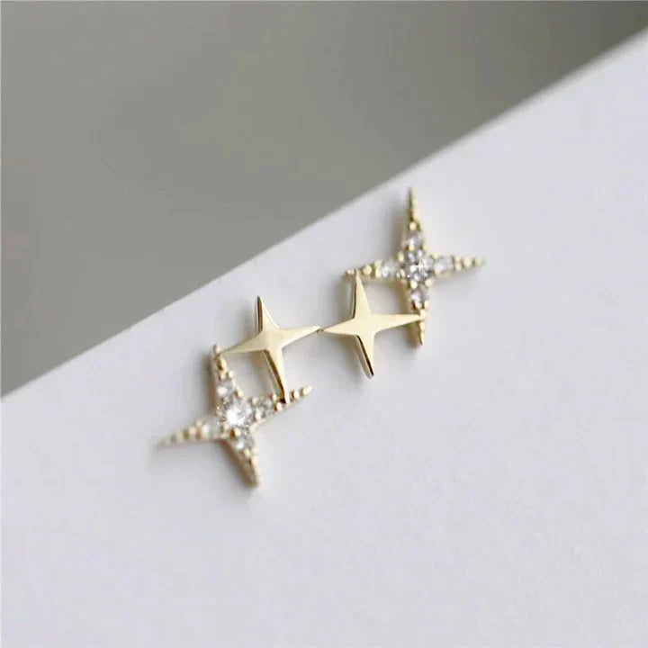 Gold Star Earrings Adorned with Zirconia