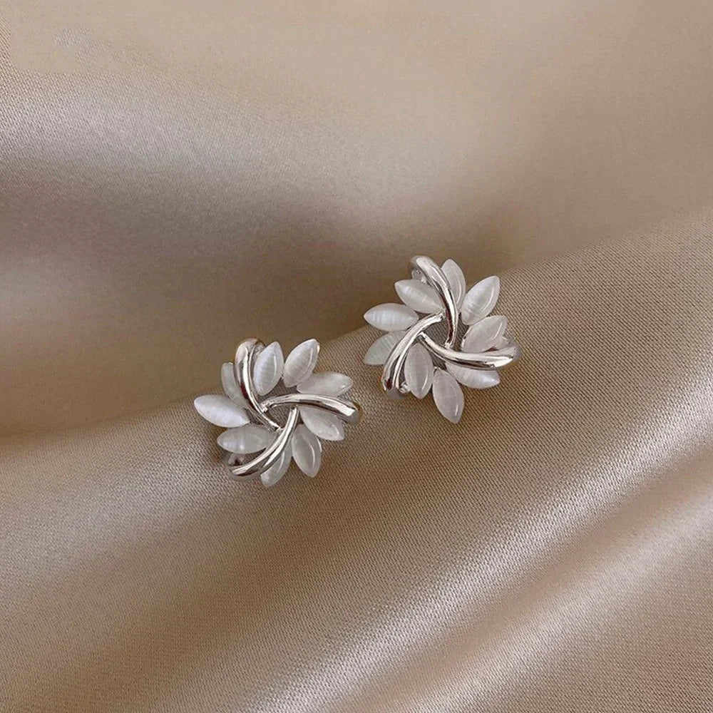 Stunning Gold Circular Opal Flower Stud Earrings