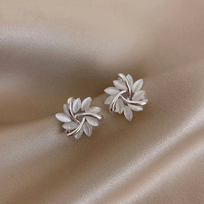 Stunning Gold Circular Opal Flower Stud Earrings