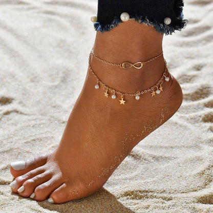 Endless Charm Anklet with Beads and Star Accents