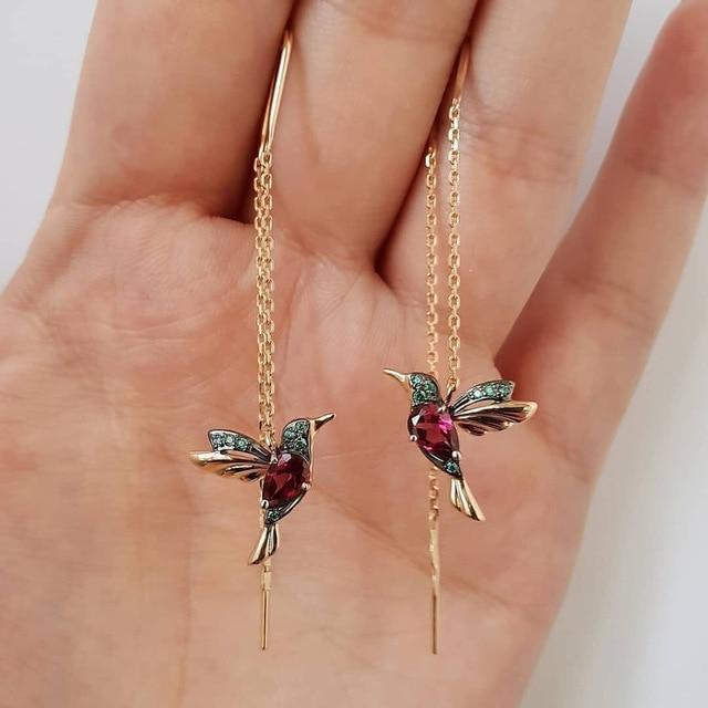 Enamel Hummingbird Earrings with Zirconia Accents