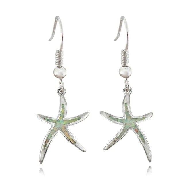 Opal and Silver Starfish Earrings