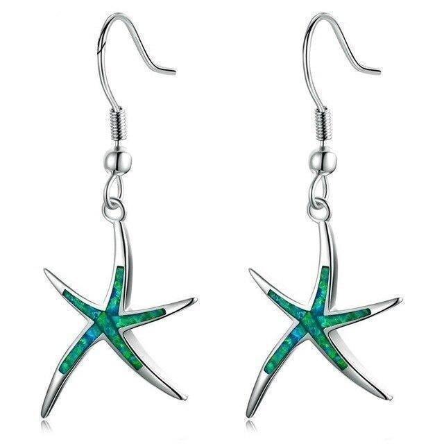 Opal and Silver Starfish Earrings