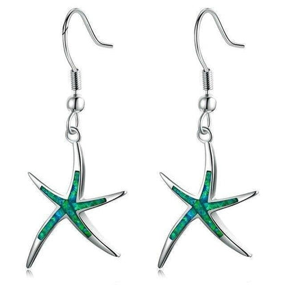 Opal and Silver Starfish Earrings