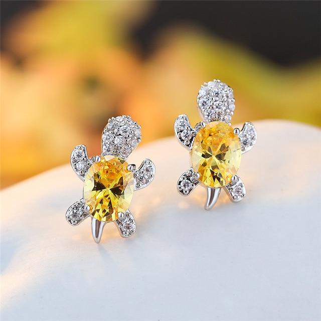 Zirconium and Silver Sea Turtle Earrings