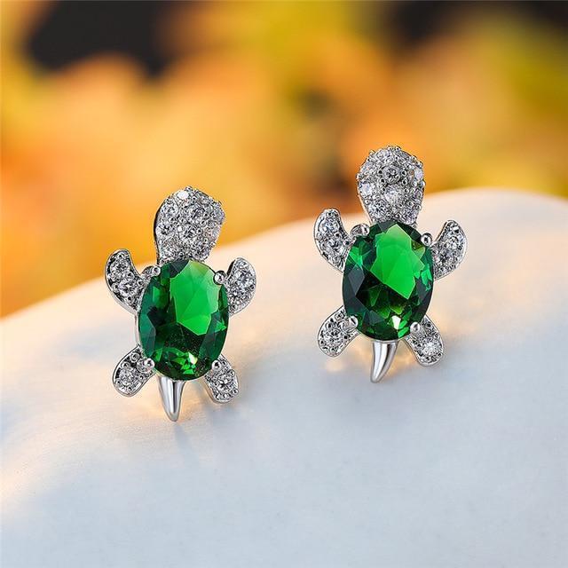 Zirconium and Silver Sea Turtle Earrings