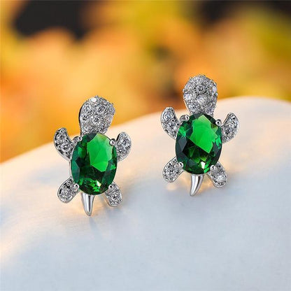Zirconium and Silver Sea Turtle Earrings
