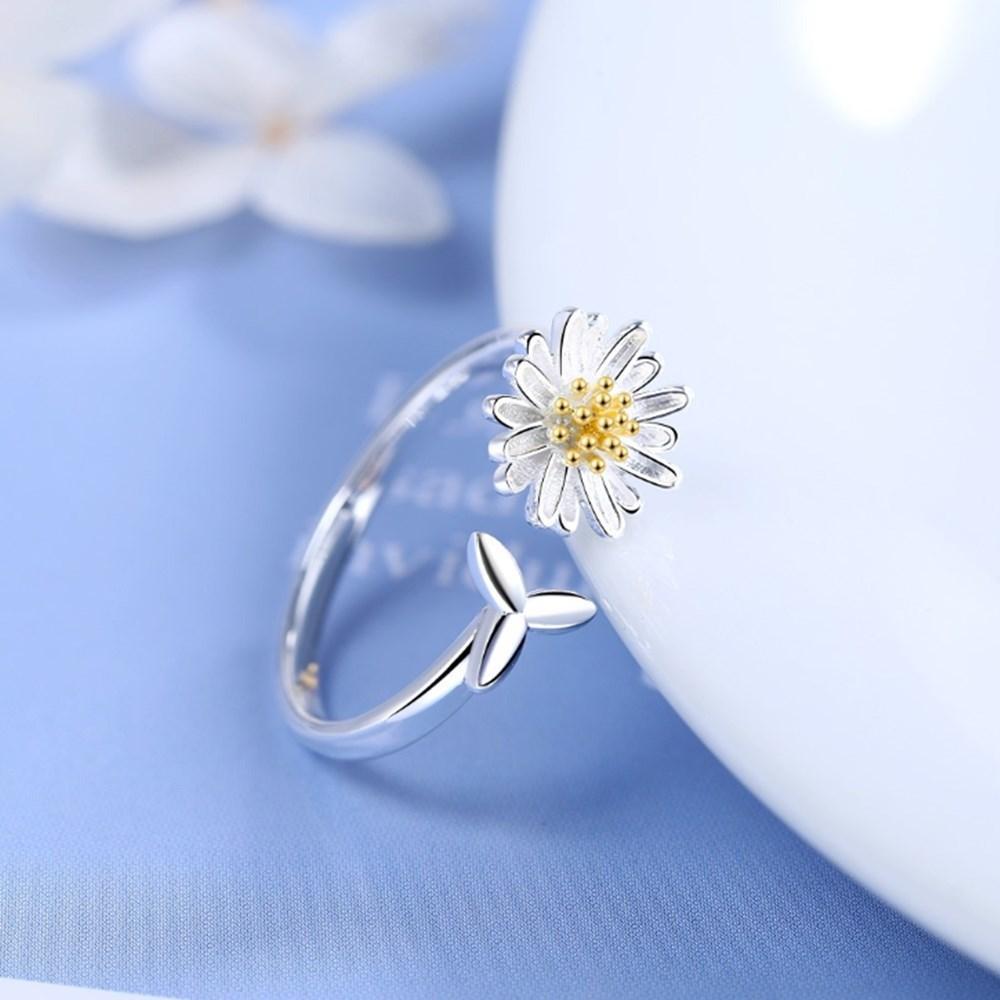Adjustable Silver Sunflower Ring