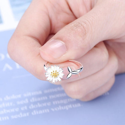 Adjustable Silver Sunflower Ring