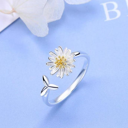 Adjustable Silver Sunflower Ring