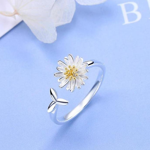Adjustable Silver Sunflower Ring