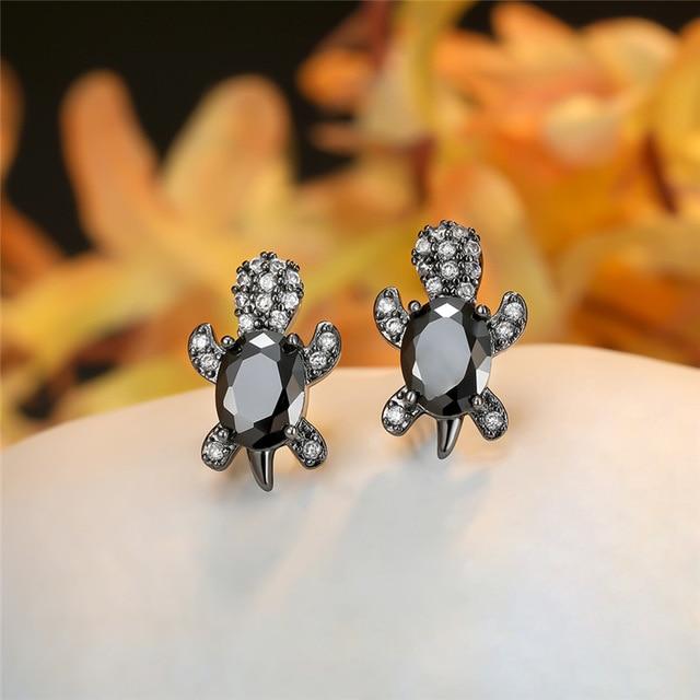 Zirconium and Silver Sea Turtle Earrings