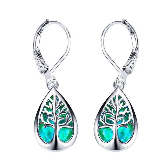 Opal and Silver Tree of Life Earrings