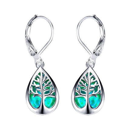 Opal and Silver Tree of Life Earrings