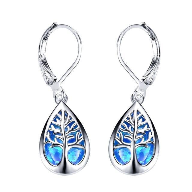 Opal and Silver Tree of Life Earrings