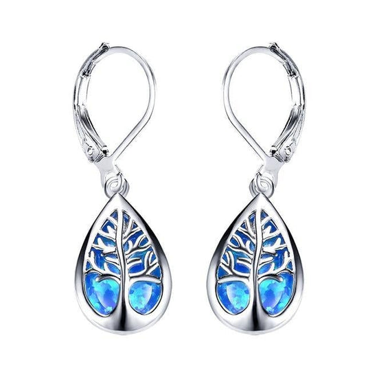 Opal and Silver Tree of Life Earrings