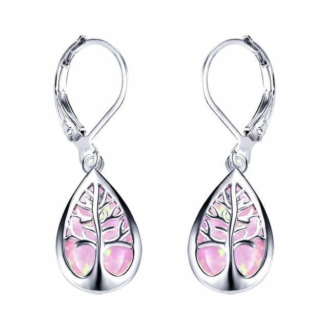 Opal and Silver Tree of Life Earrings