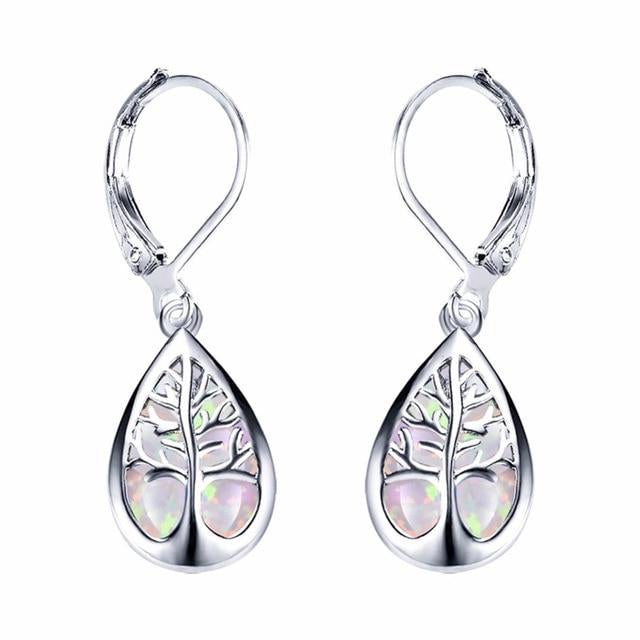 Opal and Silver Tree of Life Earrings
