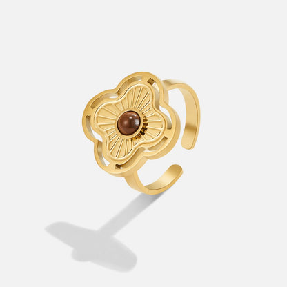 Fortune Flower Ring with Tiger's Eye Gemstone