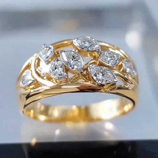 Golden Vintage Leaf Zirconia Ring