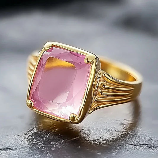 Antique-Inspired Gold Ring with Vintage Rose Glass