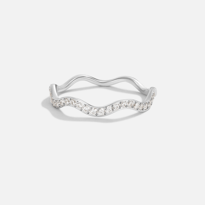 Zenya Silver Wave Ring with Crystal Accents