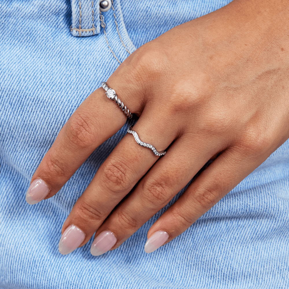 Zenya Silver Wave Ring with Crystal Accents